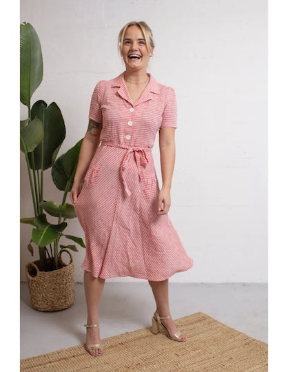 VERY CHERRY Revers Dress midi Linnen stripes