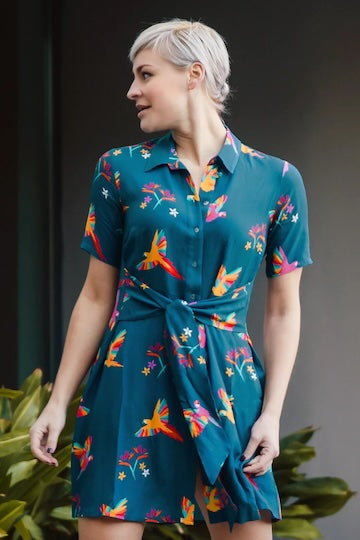 SUGARHILL Dessie Shirt Dress Rainbow Parrots