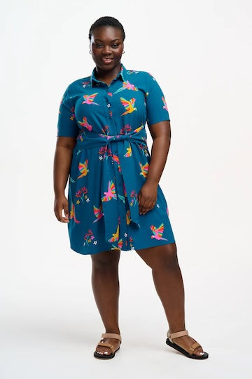 SUGARHILL Dessie Shirt Dress Rainbow Parrots