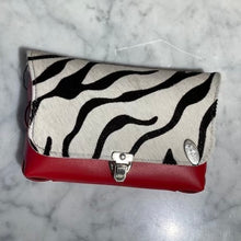 Load image into Gallery viewer, BELLA COLORI Coulerfull leather bag Red with Zebra fur print.