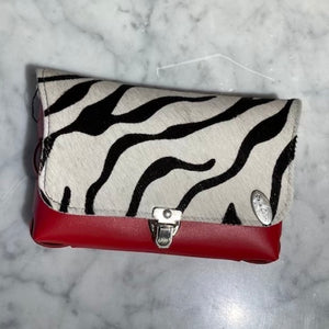 BELLA COLORI Coulerfull leather bag Red with Zebra fur print.