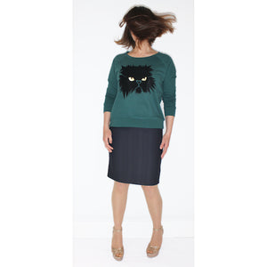 STUDIO CATTA Grumpy Cat on green sweater