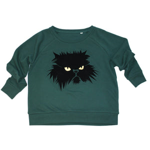 STUDIO CATTA Grumpy Cat on green sweater