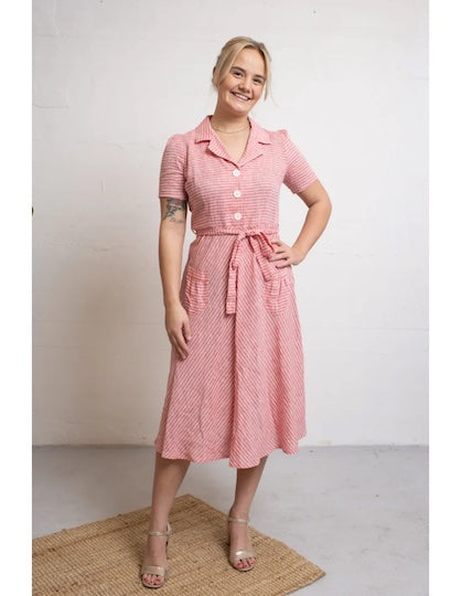 VERY CHERRY Revers Dress midi Linnen stripes