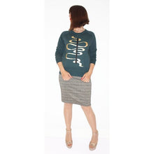 Load image into Gallery viewer, STUDIO CATTA Heather Green sweater with gold swirl